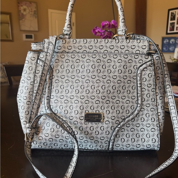 Guess Black and White Monogram Satchel - Picture 2 of 11